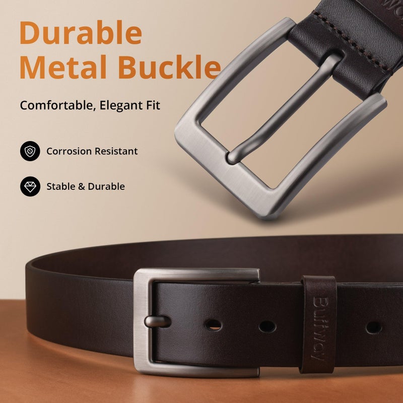 Buffway Menâ€™s Full Grain Leather Belt â€“ Solid One-Piece Leather, 1.5â€ Wide for Jeans & Business Casual, Gift Box Included - 36â€ Coffee - Image 3